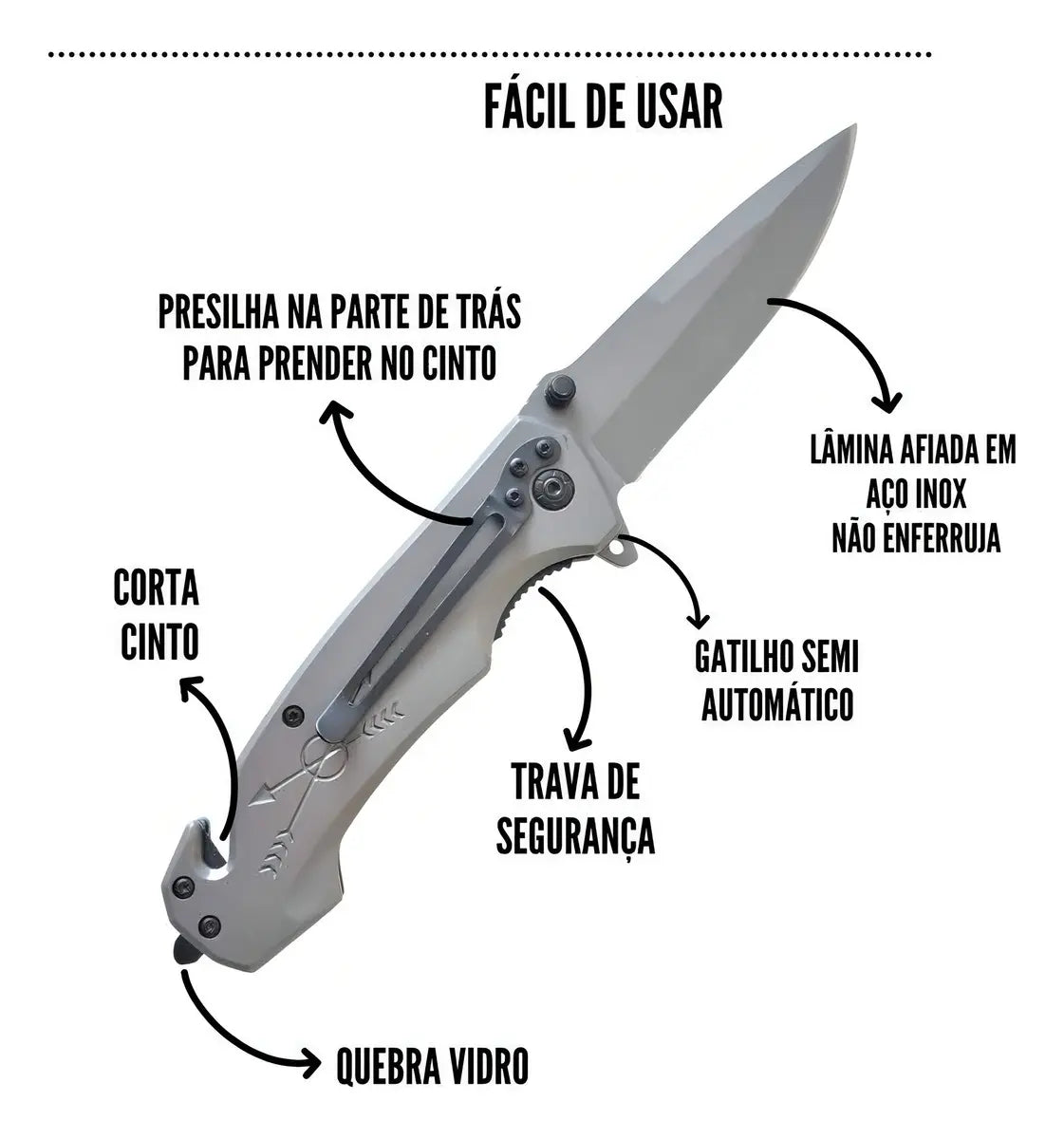 Canivete Tático Militar Semi Automático Flecha